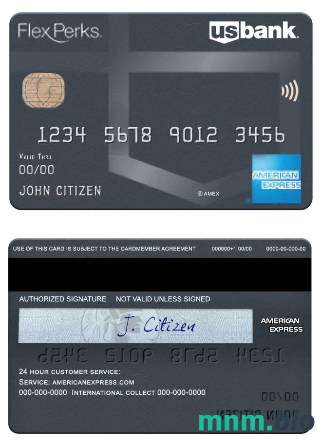 USA U.S. Bank FlexPerks Reserve Amex karta w pełni edytowalne PSD